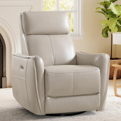 HAOMARKETS Electric Swivel Rocker Recliner Chair, Power Faux Leather Glider Rocking Recliners for Adults,360° Swivel Nursery Reclining Sofa with USB Charging Port, White