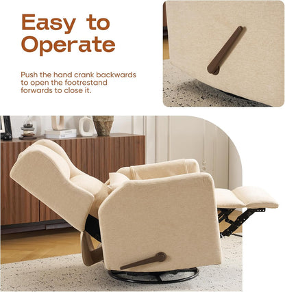 Power Recliner Chair Swivel Glider with Adjustable Headrest，Oversized Swivel Rocker Recliner with Lumbar Support, Upholstered Nursery Glider Recliner for Living Room,White
