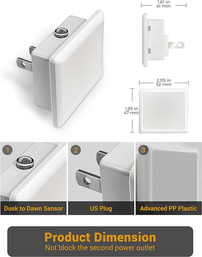 JandCase Night Light, 4 Pack Night Lights Plug into Wall with Auto Light Sensor, 3000K Warm White Nightlight Plug in, LED Night Lights for Kids Adults Bathroom Hallway Kitchen