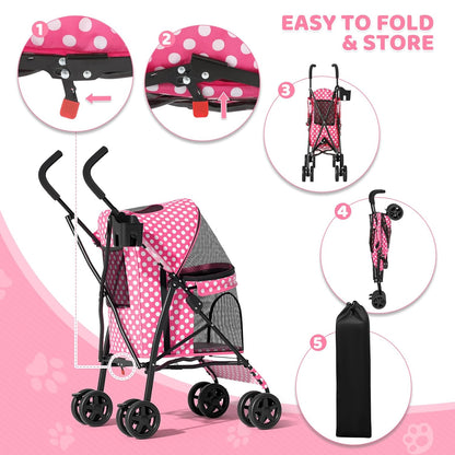 Magshion Compact Pet Stroller for Small-Medium Dogs/Cats up to 22lbs, 4-Wheel Lightweight Umbrella Shaped Portable Puppy Travel Jogger with Breathable Mesh, Cup Holder & Rear Storage, Black