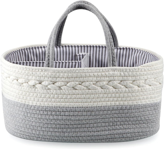 PandaEar Baby Diaper Caddy Organizer for Boys Girls, Portable Baby Diaper Basket, Travel Cotton Rope Diaper Caddy Change Organizer for Baby Shower Gifts Newborn Infants