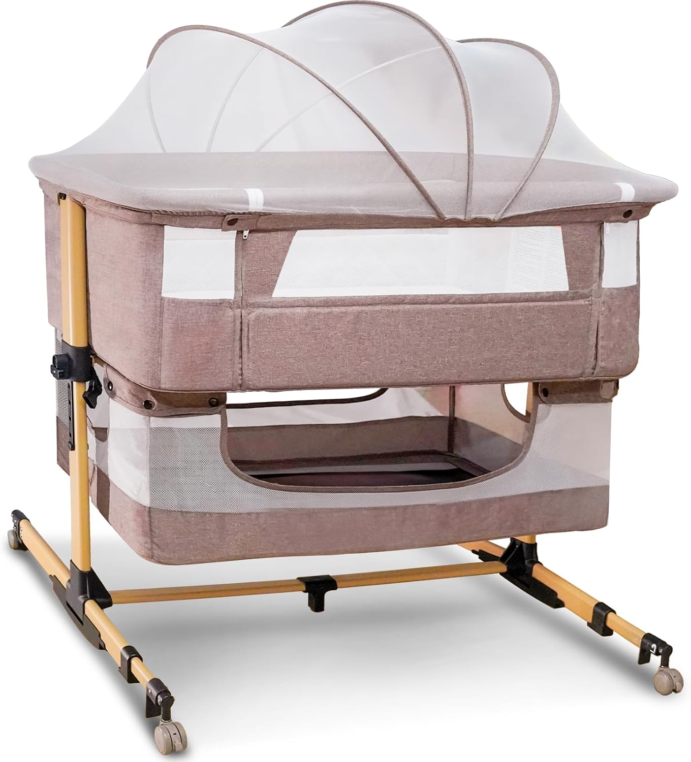 Baby Bassinet, 3 in 1 Infant Bassinet Bedside Sleeper, Bassinet with Cover, Rocking Bedside Bassinet for Baby with Storage Basket, Foldable & Adjustable Travel Crib (Light Pink)