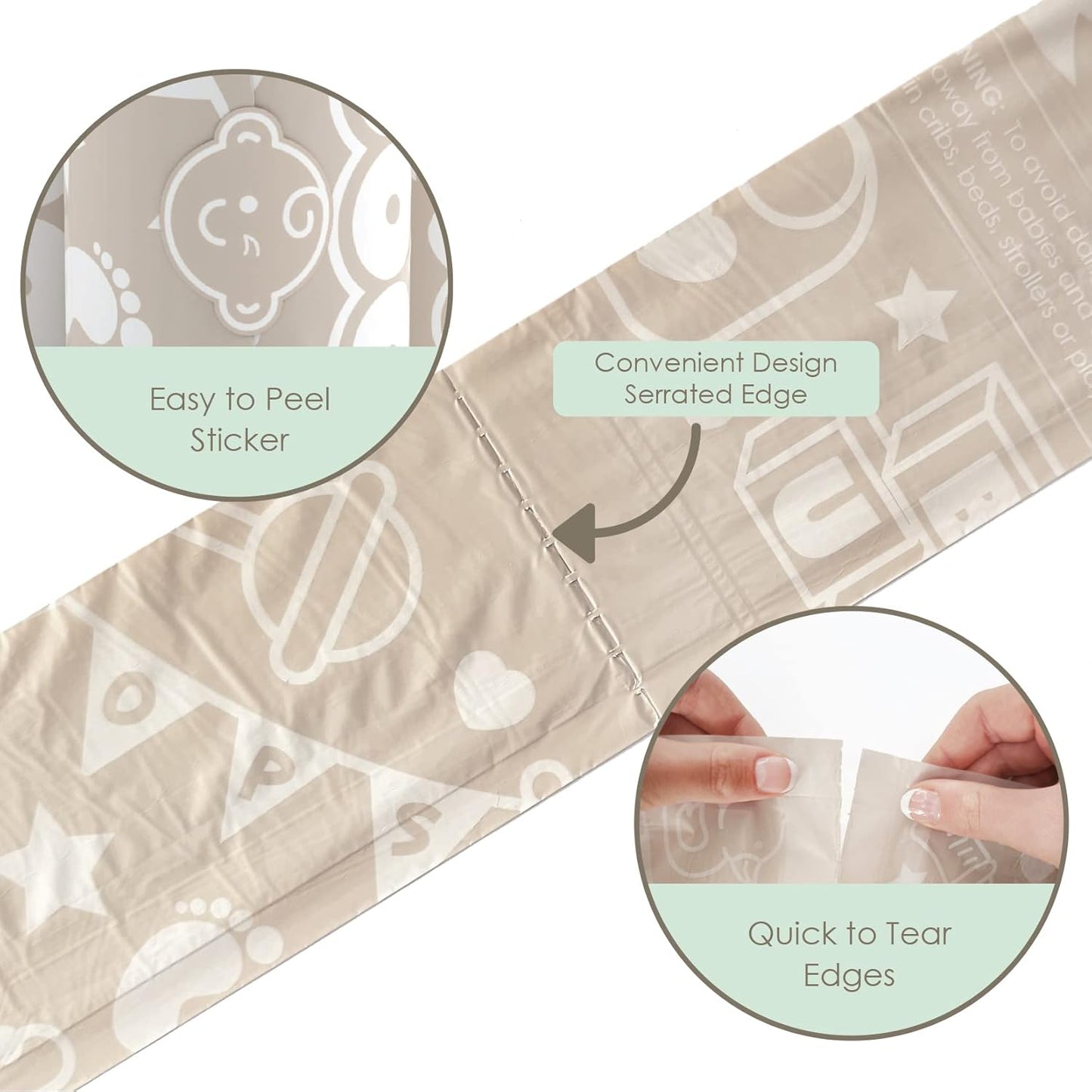 Moodie Teddy Bear Dispenser | Diaper Trash Bags on the Go Dispenser w/Silicon Strap | 15 UNSCENTED Baby Poop Bags per Roll | Dirty Diaper Bag Dispenser Disposable | Diaper Waste Bags (GREY)