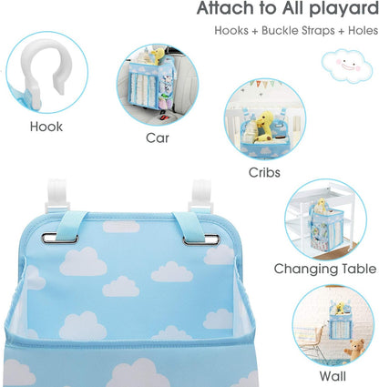 Maliton Changing Table Diaper Organizer - Baby Hanging Diaper Stacker Nursery Caddy Organizer for Cribs Playard Baby Essentials Storage (Gray)