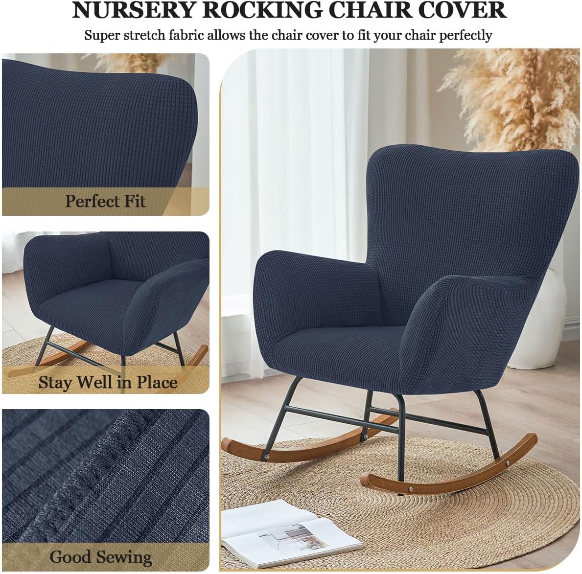 Levoberg Nursery Rocking Chair Cover Stretch Rocker Glider Chairs Cover Slipcovers Jacquard Rocking Accent Chair Cover Recliner Armchair Slipcover for Nursery Living Room Bedroom Office Black