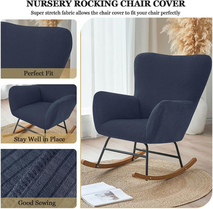 Levoberg Nursery Rocking Chair Cover Stretch Rocker Glider Chairs Cover Slipcovers Jacquard Rocking Accent Chair Cover Recliner Armchair Slipcover for Nursery Living Room Bedroom Office Black
