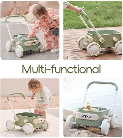 PULA Baby Push Walker with Wheels Toddler Wagon for First Learner Baby Toys 6-12 Months, 1 Year Old Birthday Gifts, Indoors and Outdoors (Pink)