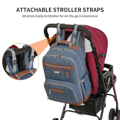 Diaper Bag Backpack, Large Baby Nappy Bags with Portable Changing Pad for Boys and GirlsMultifunction Travel Baby Bag for Moms Dads, Shower Gifts Waterproof and Stylish，Deep Blue