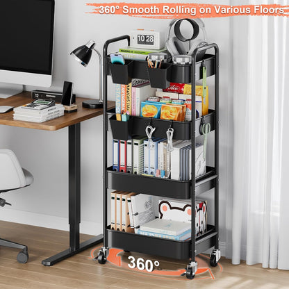 3 Tier Rolling Cart Metal with Lockable Wheels, Pink Three Tiered Diaper Caddy Cart Organizer on Wheels, Storage Utility Trolley Carts for Craft, Art, Nail, Lash, Baby Supplies, Cleaning, Mesh