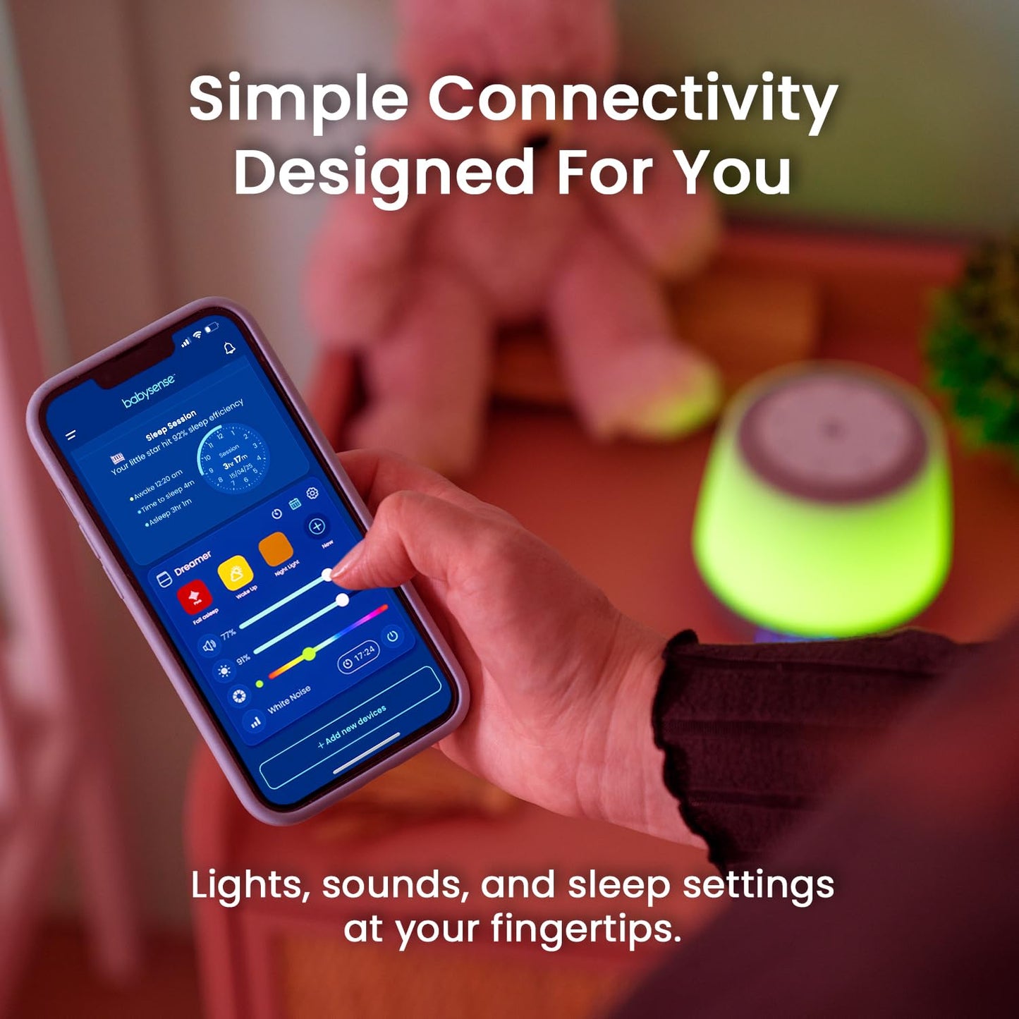 Babysense Baby Sound Machine with Night Light | 2nd Gen | 28 Soothing Sounds | Toddler Sleep Trainer | App-Controlled White Noise Machine | Sleep Timer | 2.4GHz WiFi | US Only