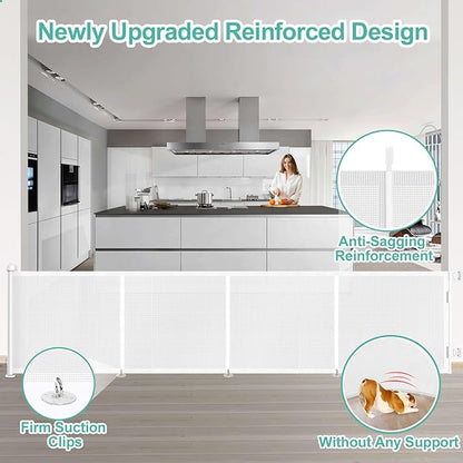 Upgrade 180 inch Retractable Baby Gates, EZIGO Extra Wide Baby Gate for Large Opening Extra Long Mesh Gate for Kids or Pet Dog Gate Child Safety Gate for Stairs Hallways Doorway Indoor Outdoor, White