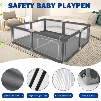 Foldable Baby Playpen with Mat - Portable,Spacious & Sturdy Playpen for Babies and Toddlers,Quick 1-Minute Setup,Travel-Friendly, Collapsible Play Pen for Indoor and Outdoor Use (Grey, 50x50 inches)