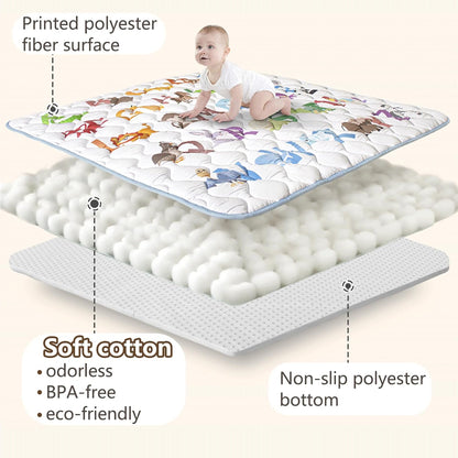 Baby Play Mat, 50x50 Playpen Mat with Super Soft Touch, Activity Mats with Upgraded Anti-Slip Bottom, Machine Washable Crawling Mats for Floor & Picnic (Animal Alphabets)
