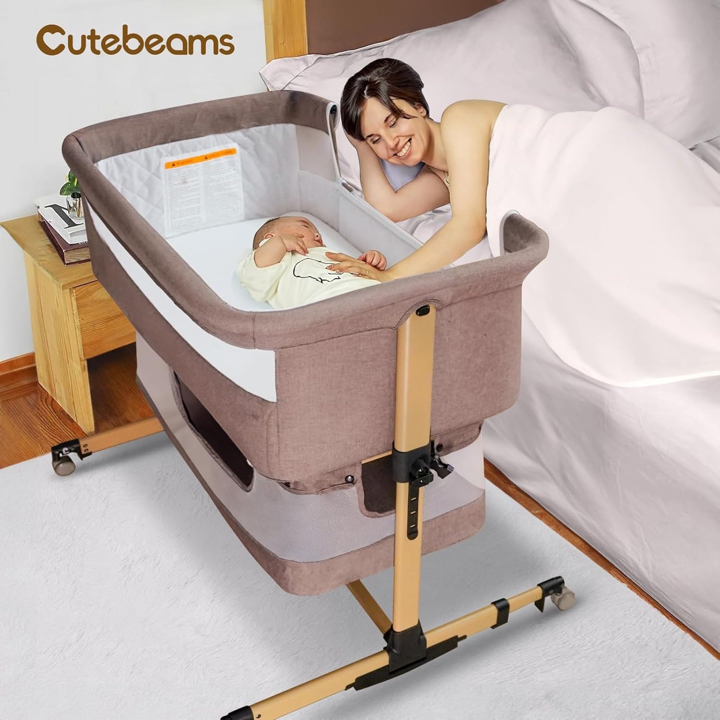 Baby Bassinet, 3 in 1 Infant Bassinet Bedside Sleeper, Bassinet with Cover, Rocking Bedside Bassinet for Baby with Storage Basket, Foldable & Adjustable Travel Crib (Light Pink)