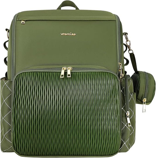 Stylish Baby Diaper Bag, Baby Bag with Changing Pad, Pacifier Case& Stroller Straps, Large Diaper Backpack Boy Girl, Water Resistant Travel Diaper Backpack（Green）