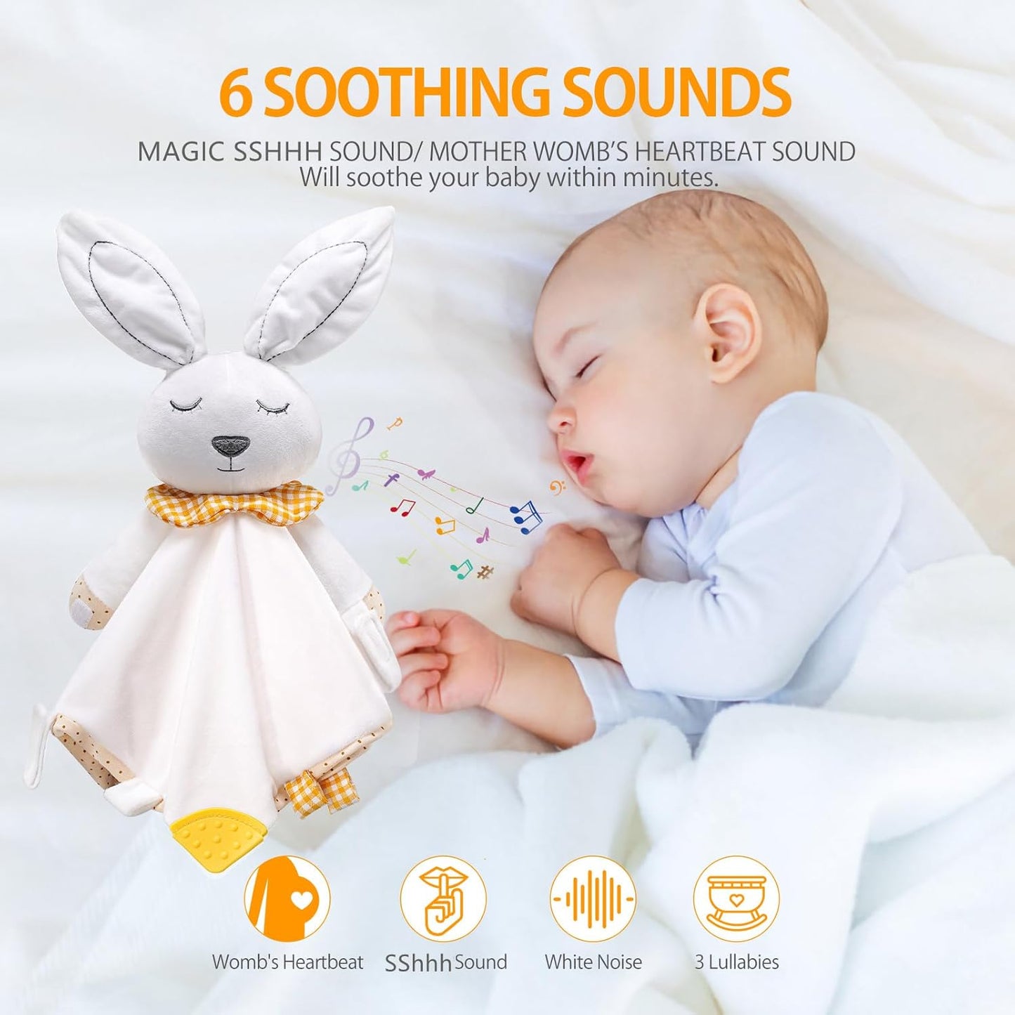 BEREST Unicorn Baby Sleep Soother 4-in-1 Sound Machine with Heartbeat & White Noise|Security Blanket & Pacifier Holder|Soothing Plush Toy for Newborns|Perfect Baby Registry Essential