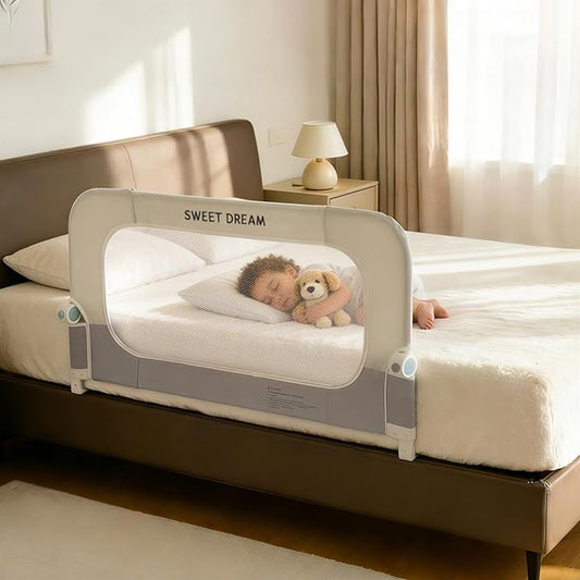 Bed Rail for Toddlers, 32in Folding Toddler Bed Rail Guard with Reinforced Anchor System & Sturdy Metal Frame, Portable Bed Railing for Baby Fits Crib,Twin, Queen & King Bed, Breathable Mesh