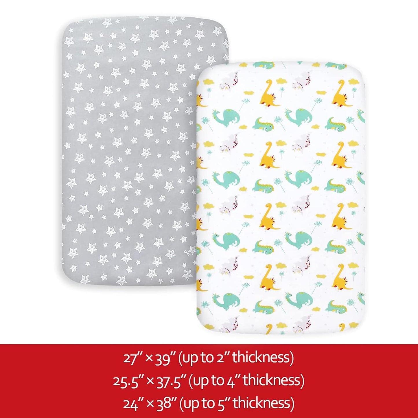Pack and Play Sheets, 2 Pack Mini Crib Sheets, Stretchy Playard Fitted Sheet, Compatible with Graco Pack n Play, Soft and Breathable Material, Planet & Flower