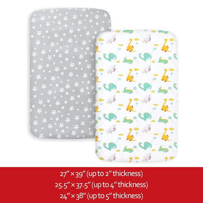 Pack and Play Sheets, 2 Pack Mini Crib Sheets, Stretchy Playard Fitted Sheet, Compatible with Graco Pack n Play, Soft and Breathable Material, Planet & Flower