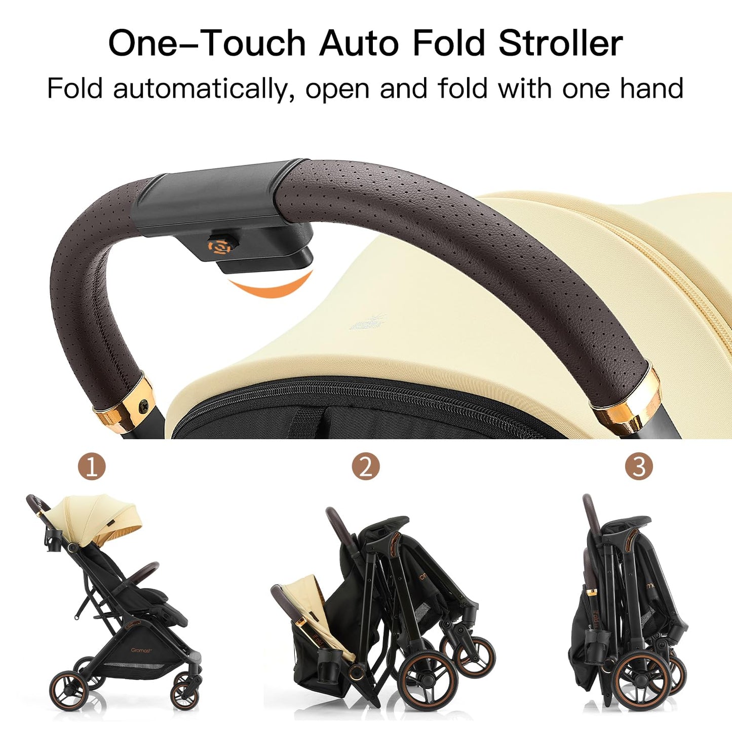 Gromast Gravity Folding Baby Stroller - Portable Travel Toddler Stroller w/Adjustable Backrest, Canopy & Cup Holder, Lightweight and UV Protected, One-Hand Automatic Folding - Green
