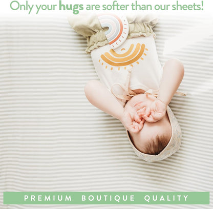 Bedside Sleeper Bassinet Sheets – Compatible with Milliard Side Sleeper – Fits 21 x 36 Mattress Without Bunching – Snuggly Soft Jersey Cotton – Grey Sheep, Stripe – 2 Pack