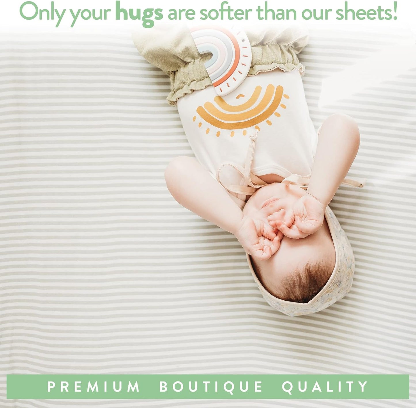 Joey + Joan Bassinet Fitted Sheets 19" x 32" for Cowiewie Bedside Sleeper Bassinet Mattress Pad – Snuggly Soft 100% Jersey Cotton – Grey Stripes, Sheep – 2 Pack