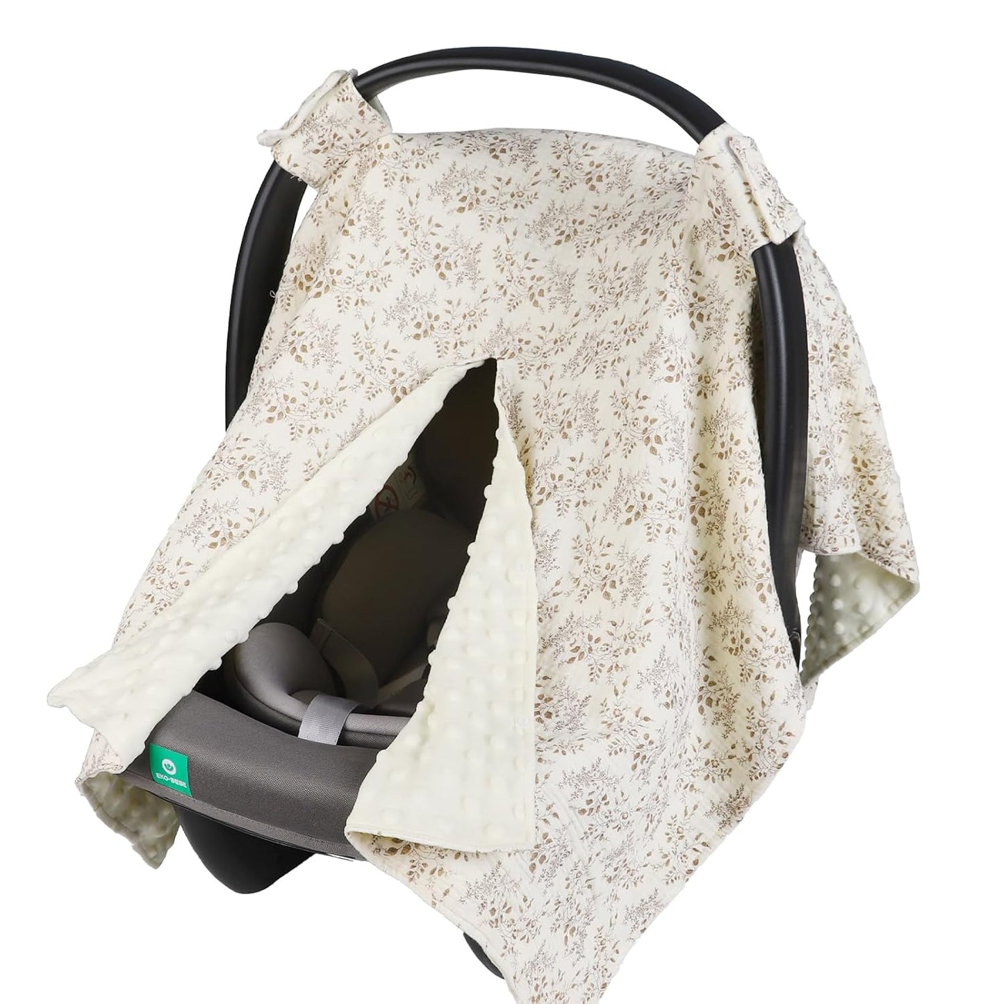 2-in-1 Baby Car Seat Cover & Canopy | Mom Nursing Cover, Easy Install Shield | Multi-Purpose for Winter Warmth & Summer Shade (Brown)