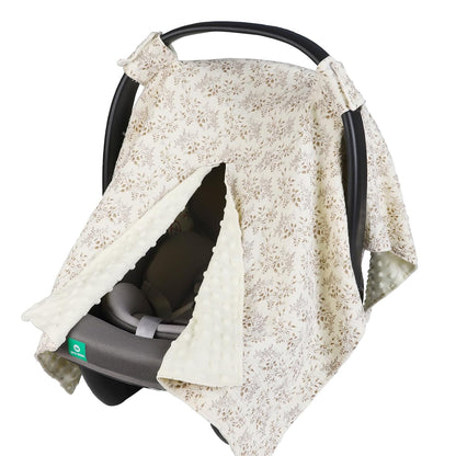 2-in-1 Baby Car Seat Cover & Canopy | Mom Nursing Cover, Easy Install Shield | Multi-Purpose for Winter Warmth & Summer Shade (Brown)