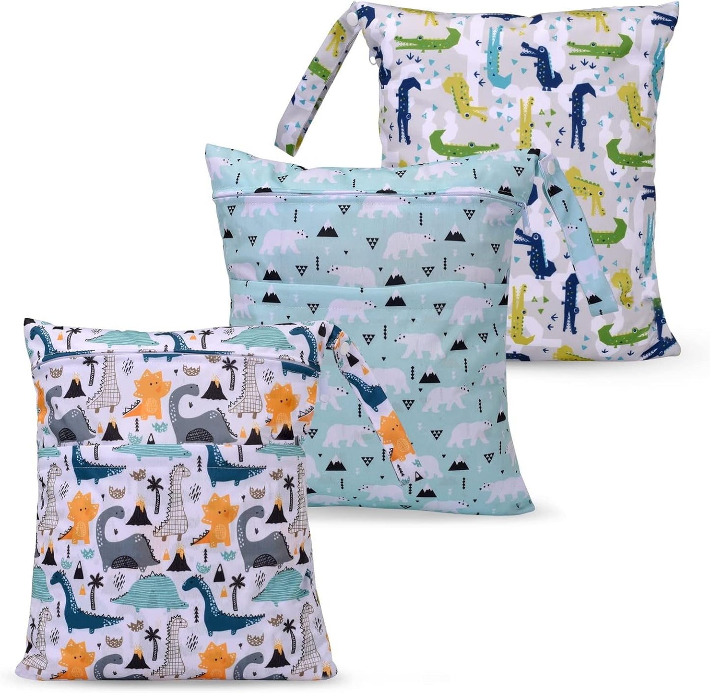 Wet Dry Bags 2-Pack with Cute Dolphin Print - Waterproof Travel Organizer for Swimming Pool Beach Gym Baby Cloth Diapers Swimwear with Dual Zippers