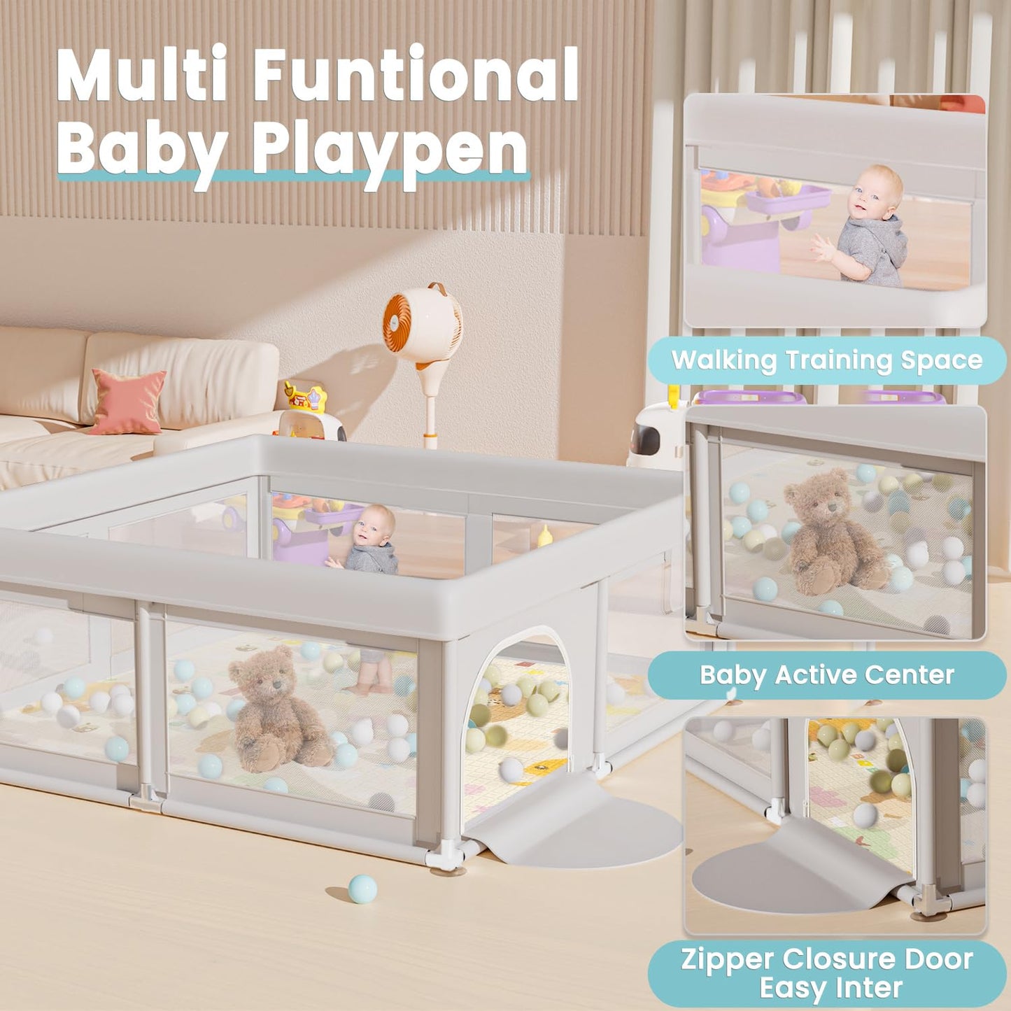 Hiaksedt Baby Playpen 50x50 Inch, Play Pens for Babies and Toddlers Baby Fence Play Yards for Indoor & Outdoor with Breathable Mesh Anti-Fall Playpen