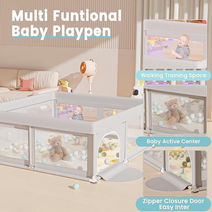 Hiaksedt 50 x 50 inch Baby Playpen with Mat Small Playpen for Babies and Toddlers Baby Fence Playards