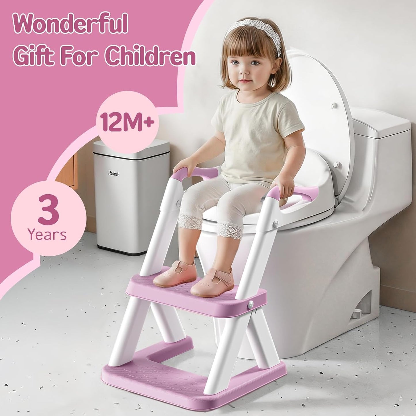 Potty Training Toilet Seat with Steps, 2-in-1 Toddler Toilet Seat for Boys Girls with Splash Guard Soft Anti-Slip Pad,Grey