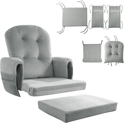 HOMBYS Glider Rocker Replacement Cushions 5 PCS with Storage Side Pocket, Velvet Fabric, Foam & Microfiber Filling, Non-Slip & Washable,Thickened & Supportive for Glider Rocking Chair