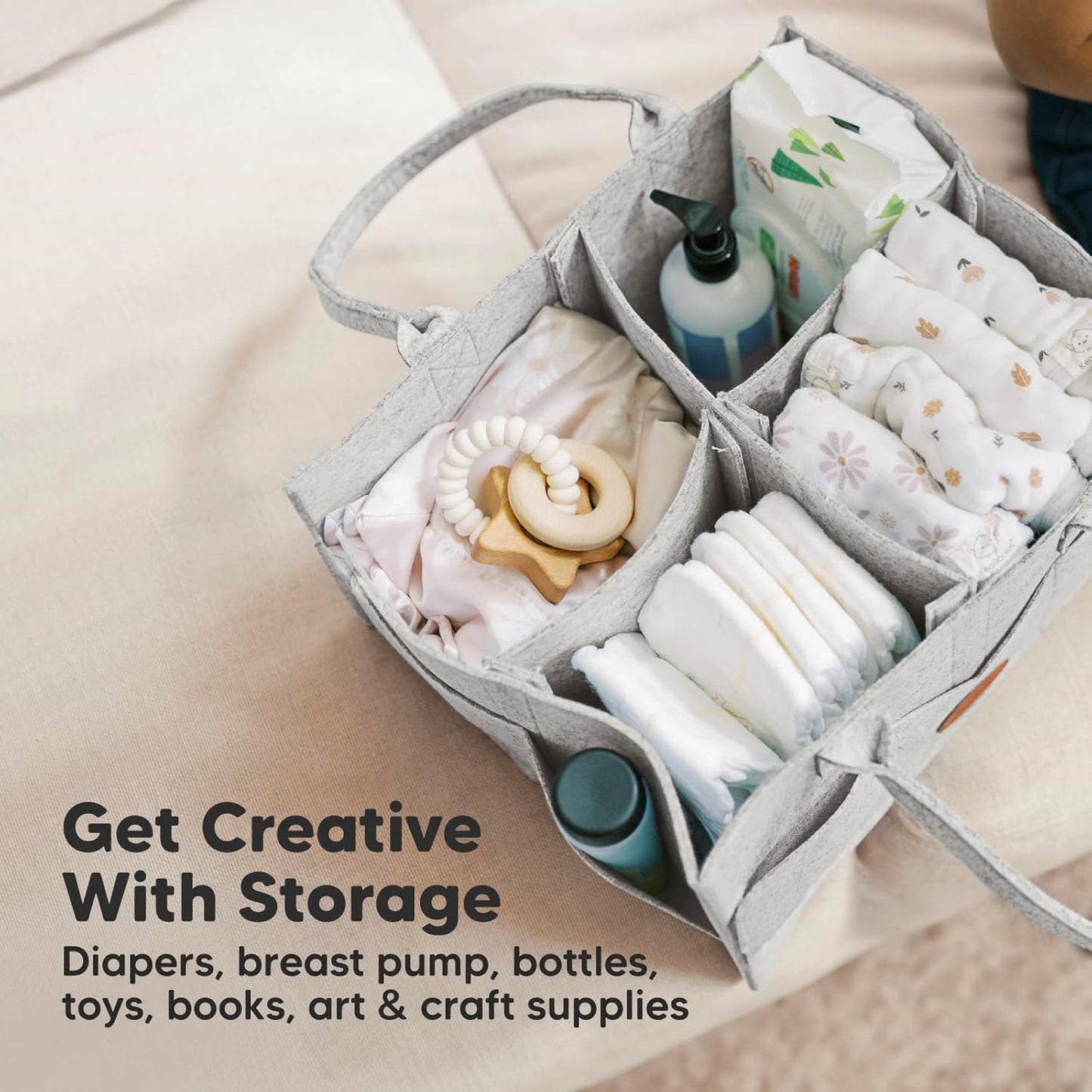 KeaBabies Baby Diaper Caddy Organizer with Handle - Portable Baby Car Organizers and Storage for Nursery, Changing Table, Large Shower Gift Basket for New Mom Gifts & Boy Girl Registry (Mystic Gray)