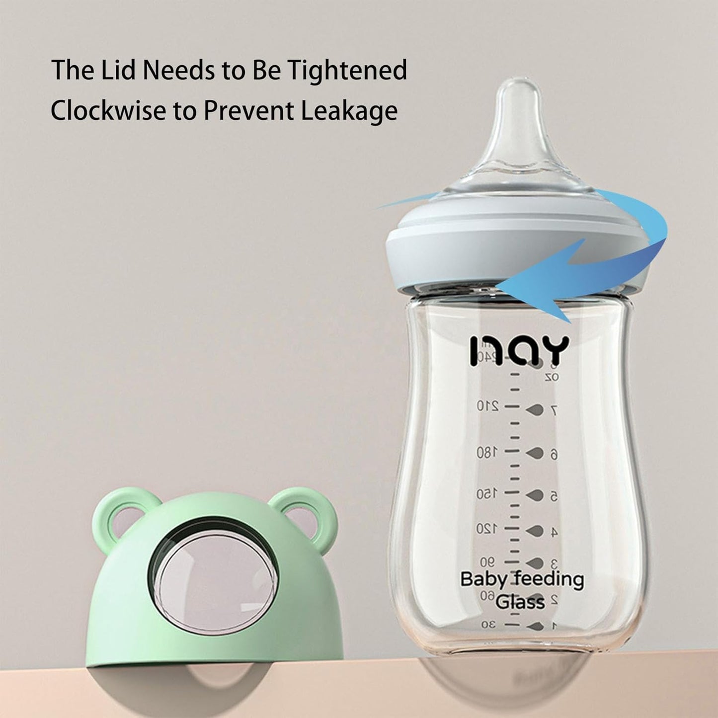 yanyoyo Natural Glass Baby Bottle for Breastfeeding Babies, 5.4oz Anti-Colic Baby Bottle with Natural Response Nipple(S), Clear, Wide Neck, 2 Pack, 1 Months+
