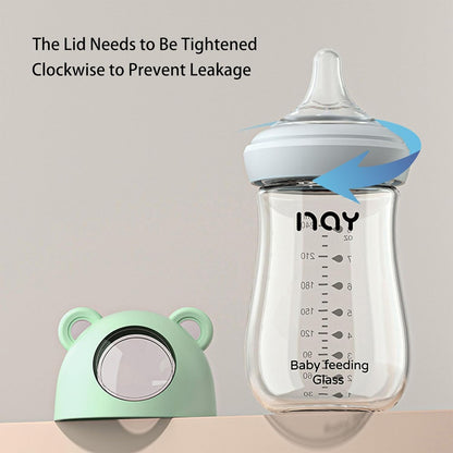 yanyoyo Natural Glass Baby Bottle for Breastfeeding Babies, 5.4oz Anti-Colic Baby Bottle with Natural Response Nipple(S), Clear, Wide Neck, 2 Pack, 1 Months+
