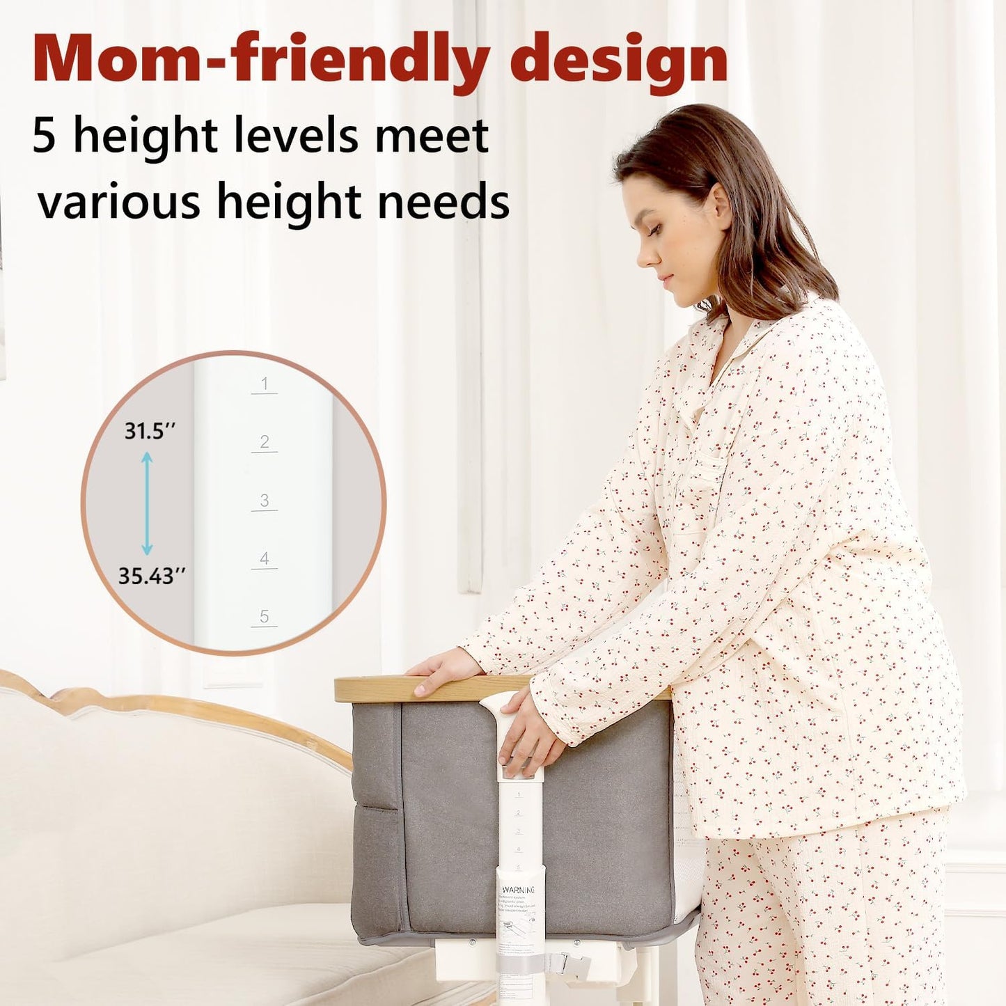 VaVaSoo Electric Rocking Bassinet for Baby Automatic Bedside Sleeper Rocks Itself 3 Speeds Auto Rolling Newborn Cradle 5 Height Adjustable with Music, Wheels, Storage, Dark Grey