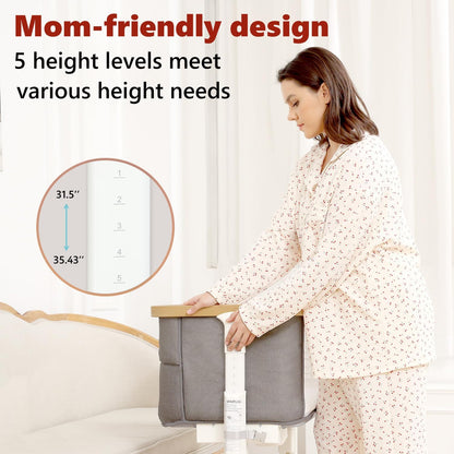 VaVaSoo Electric Rocking Bassinet for Baby Automatic Bedside Sleeper Rocks Itself 3 Speeds Auto Rolling Newborn Cradle 5 Height Adjustable with Music, Wheels, Storage, Dark Grey