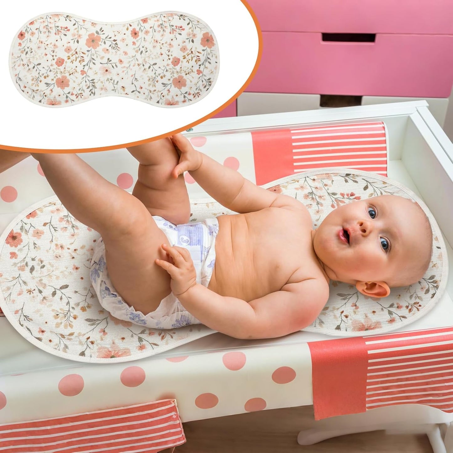 Hahafelt 3 Pcs Changing Pad Liners Fits in Peanut Shape Changing Pad Waterproof Diaper Mats Organic Cotton Peanut Mats are Warm on Baby's Back, Washable Reusable (Starry Style,Multicolor)