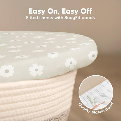 2-Pack Baby Bassinet Sheets Girl, Boy - 33x17 Viscose Derived from Bamboo Bedside Mattress Fitted Bassinet Sheets, Compatible with Halo Bassinest Swivel Sleeper, Baby Delight, Graco (Pecan)