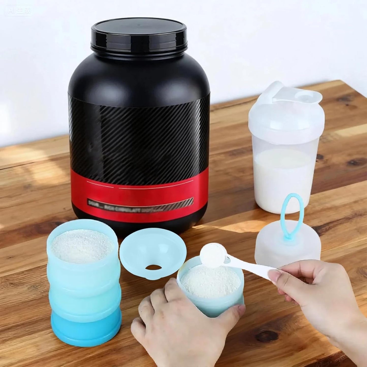 Protein Powder Container with Funnels Stand, 4 Stackable Protein Powder Dispenser for Travel, Fitness and Workout, 2 Pcs