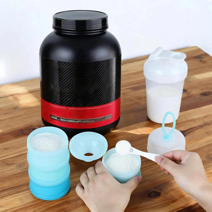 Protein Powder Container with Funnels Stand, 4 Stackable Protein Powder Dispenser for Travel, Fitness and Workout, 2 Pcs