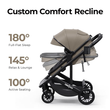 newyoo Infant Stroller with Bassinet Mode, Nestro 516M, Convertible Baby Strollers with Reversible Seat & Cup Holder, Coches para Bebes, 2-in-1 Rear-Facing Pram, Warm Taupe