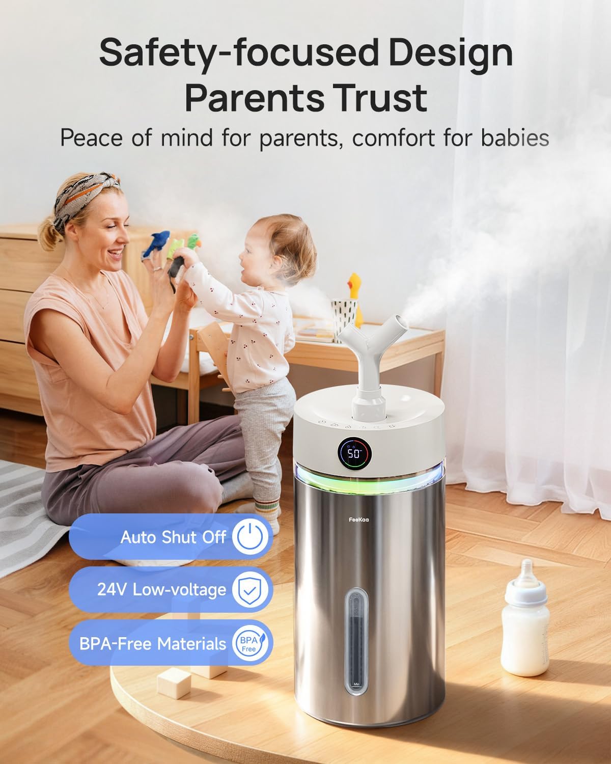 Feekaa Stainless Steel Humidifier Dishwasher Safe, 6L/1.6Gal Cool Mist Humidifiers for Bedroom, Easy to Clean Humidifier Large Room with Diffuser, Humidifiers for Baby Nursery Living Room Office Plant