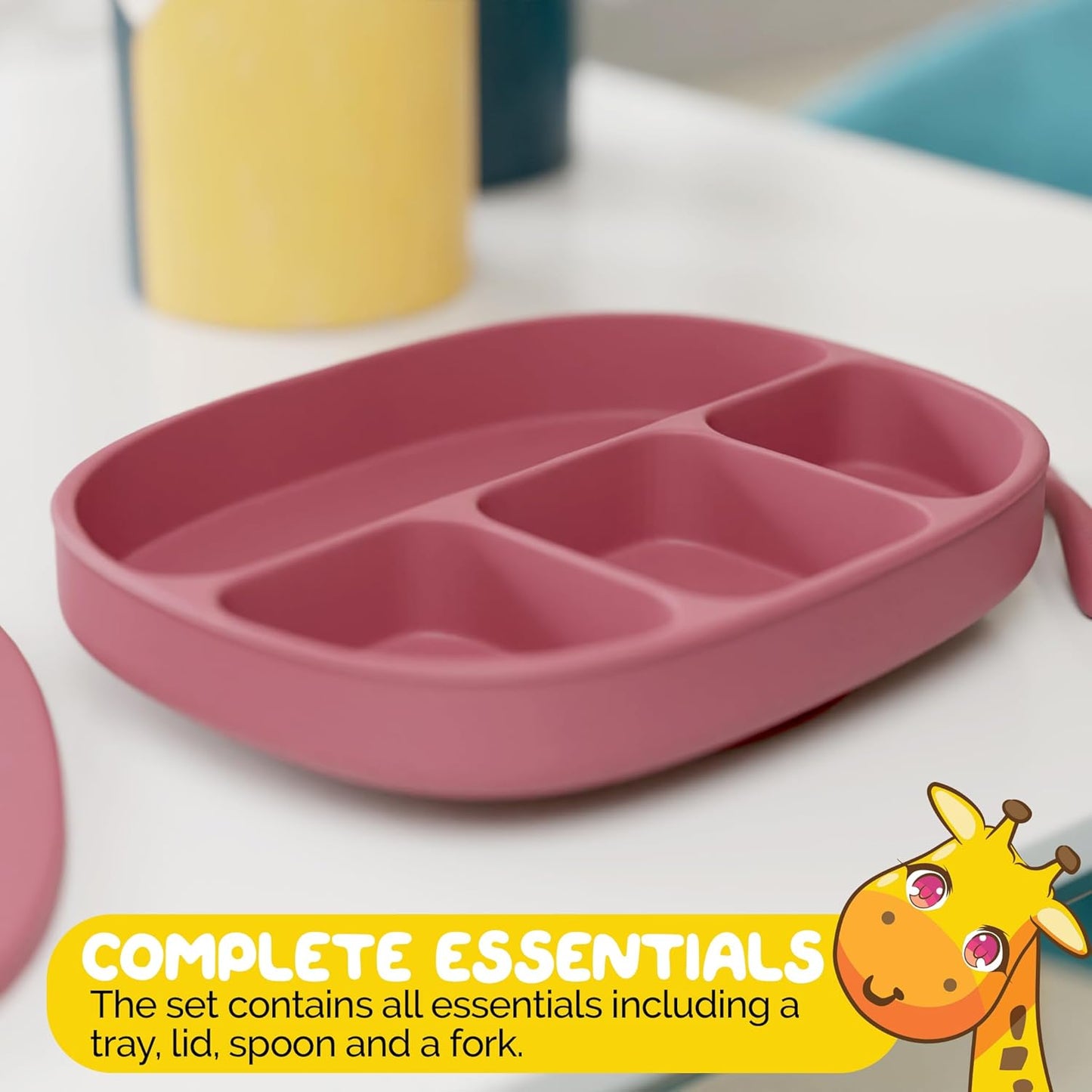 Toddler Necessities Baby Feeding Essentials Set for Baby in Green Color with Baby plates with Suction and Silicone Utensil Set - (3 Pieces)