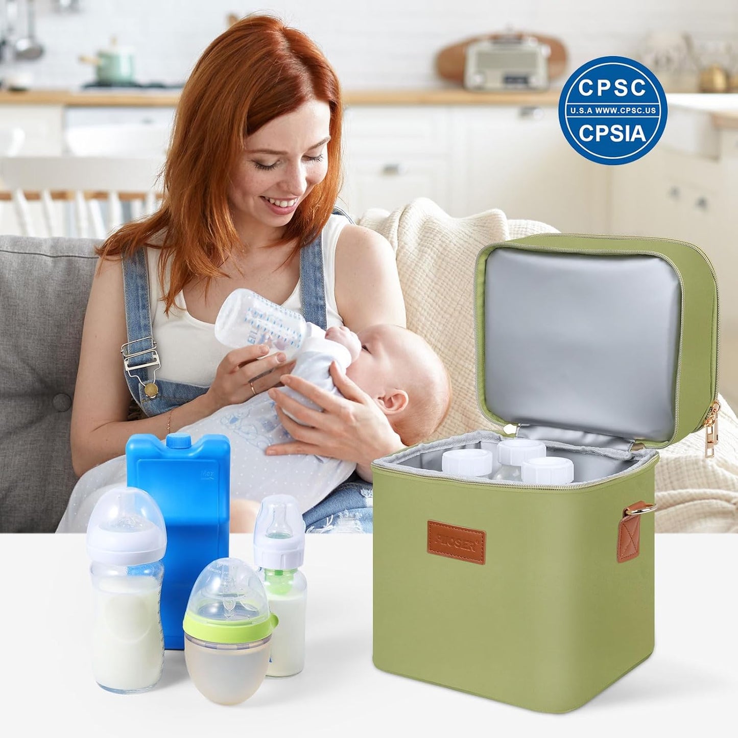 PIIOSER Breastmilk Cooler Bag with Ice Pack Fits 6 Baby Bottles Up to 9 Ounce, Insulated Baby Bottle Tote Bags, Double Layer Waterproof Leak-Proof with Shoulder Strap for Nursing & Working Mom (Grey)