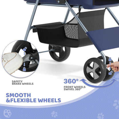 Magshion Compact Pet Stroller for Small-Medium Dogs/Cats up to 22lbs, 4-Wheel Lightweight Umbrella Shaped Portable Puppy Travel Jogger with Breathable Mesh, Cup Holder & Rear Storage, Black