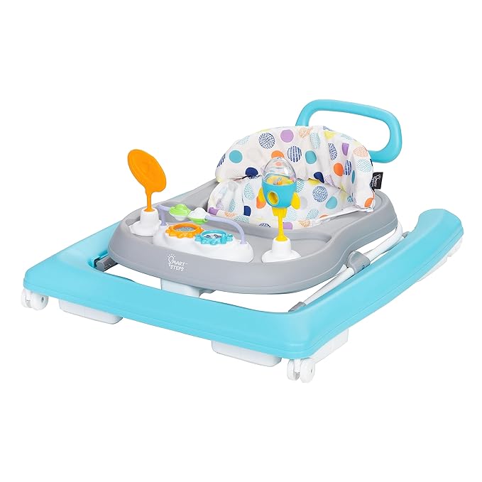 Smart Steps Trend Plus 2-in-1 Activity Walker with Deluxe Removable Toys, Walk-Behind Bar, Adjustable Height and Flat Fold Frame for Storage, Ages 6 Months +, Orbits White