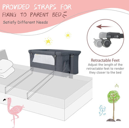 HONEY JOY Baby Bassinet Bedside Sleeper, 3-in-1 Easy Folding Portable Crib for Baby with Wheels, 5 Adjustable Heights, Easy to Assemble Bed to Bed, Mattress & Carry Bag for Infant Newborn (Pink)