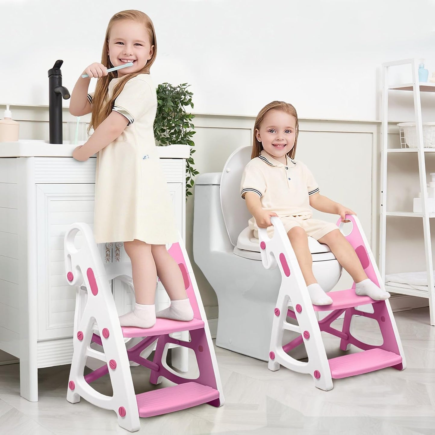 Potty Training Seat, Primlect Upgrade Ultra-Stable Toddler Toilet Seat for Kids Boys Girls, 2 in 1 Potty Training Toilet with Step Stool, Adjustable Seat and Ladder, Non-Slip Pad, Splash Guard (Grey)